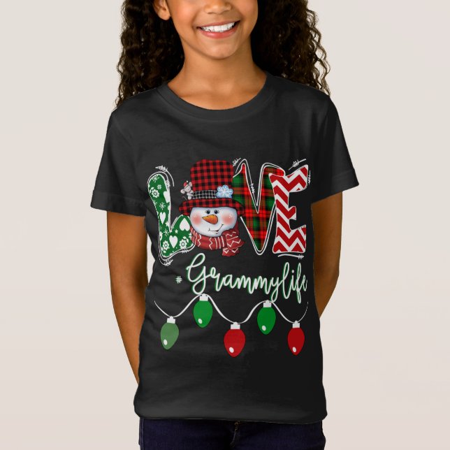 Grammy Snögubbe Kärlek Grammy Life jul Red Plai T Shirt (Framsida)