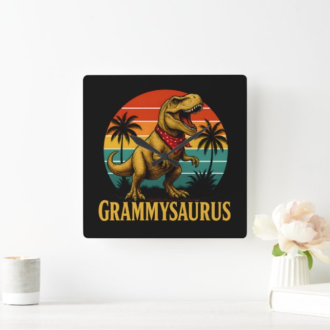 Grammysaurus t Rex Dinosaur Grammy Mors dag Fyrkantig Klocka (Hem)
