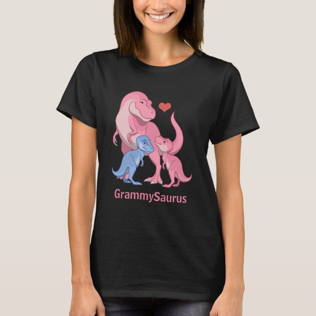 GrammySaurus T-Rex med Pojke & Girl Dinosaurs T Shirt (Framsida)