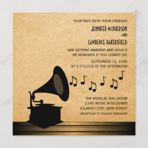 Gramophone bröllopsinbjudan Ebony Vintage v2 Inbjudningar