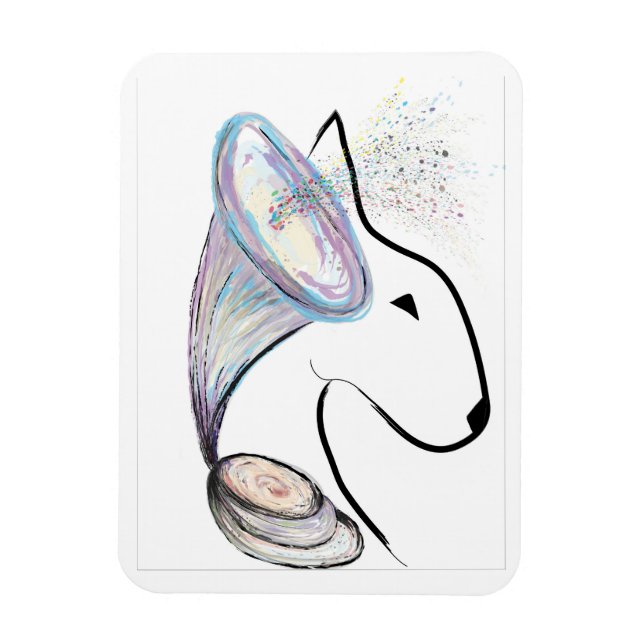 Gramophone Bull Terrier Music Surreal pet art Magnet (Vertikal)