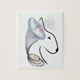 Gramophone Bull Terrier Music Surreal pet art Pussel
