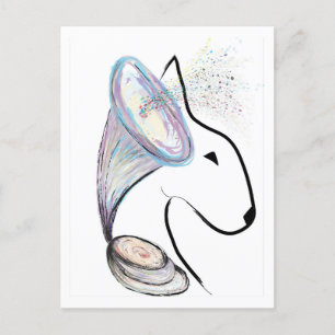 Gramophone Bull Terrier Music Surreal pet art Vykort