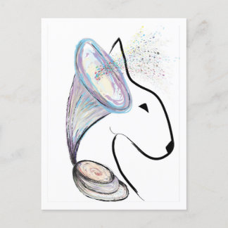 Gramophone Bull Terrier Music Surreal pet art Vykort