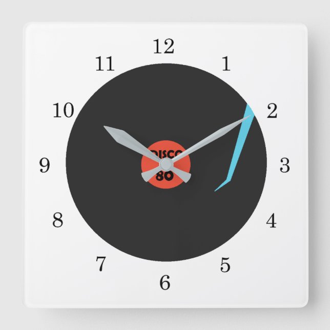 Gramophone Record Clock - Disco 80'Dance Party Fyrkantig Klocka (Framsida)