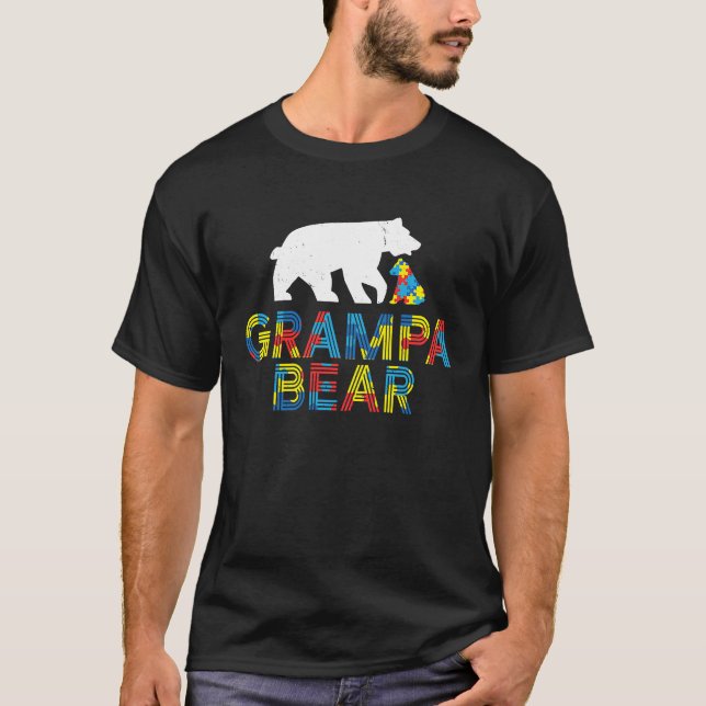 Grampa Bear Autism Awareness  Proud Autism T Shirt (Framsida)