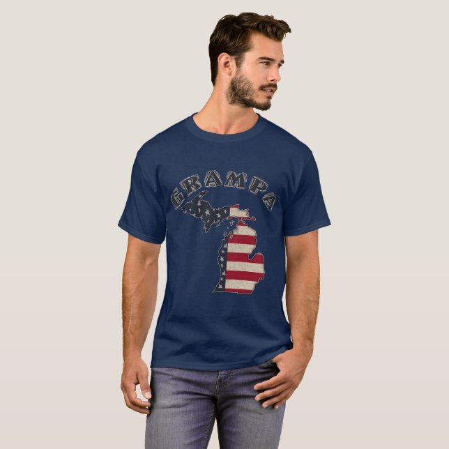 Grampa | Grunge Americana Michigan T Shirt (Hel framsida)