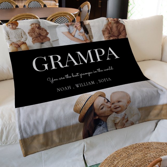 Grampa svart och vit moden typografi 4 foto fleecefilt (Skapare uppladdad)