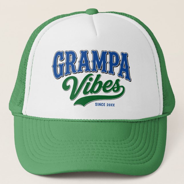 Grampa Vibes Grön Blå Retro Textdesign Keps (Framsida)