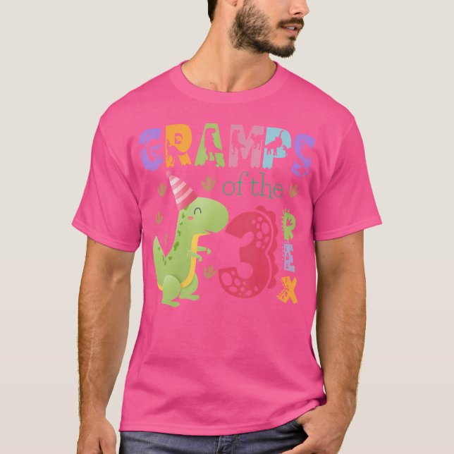 Gramper för de tre Rex 3Rd Birthday Boy Dinosaur T Shirt (Framsida)