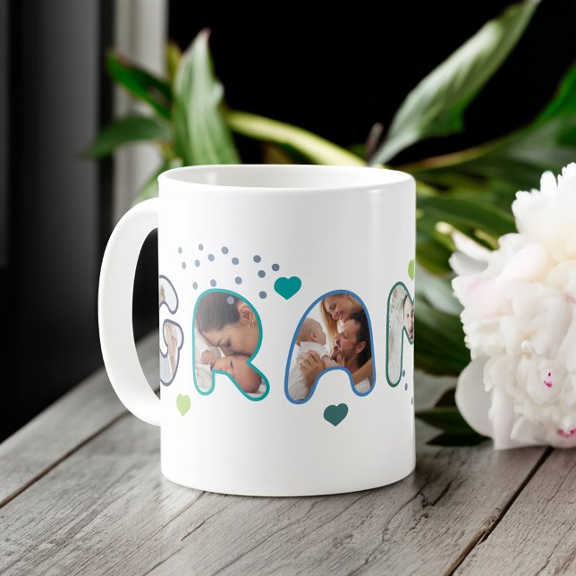 Gramps Många Photo Lettering Collage Grandpa Kaffemugg (Gramps Multiple Photo Lettering Collage Grandpa Coffee Mug)