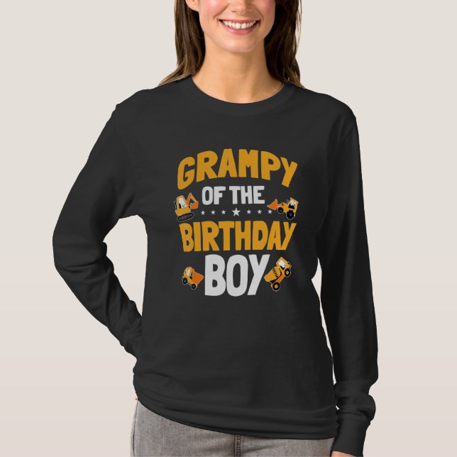 Grampy of the Birthday Boy Construction Worker Bda T Shirt (Framsida)