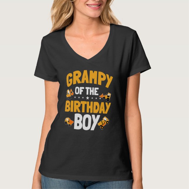 Grampy of the Birthday Boy Construction Worker Bda T Shirt (Framsida)