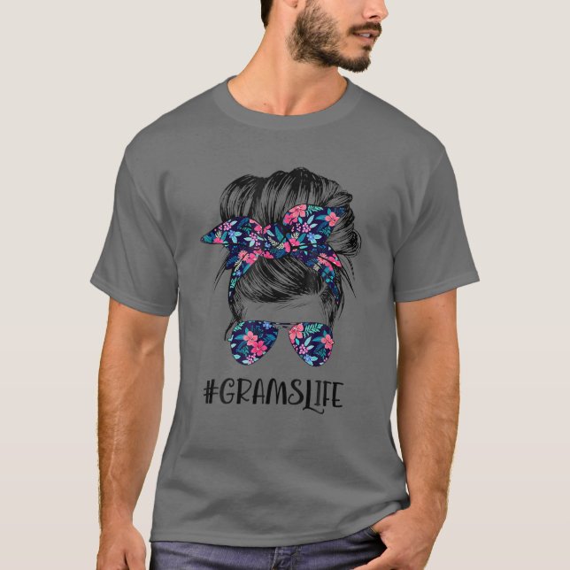 Grams Life Messy Hair Bun Flower Women Mor Da T Shirt (Framsida)