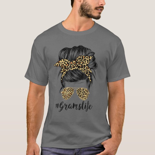 Grams Life Messy Hair Bun Leopard Women Mor D T Shirt (Framsida)