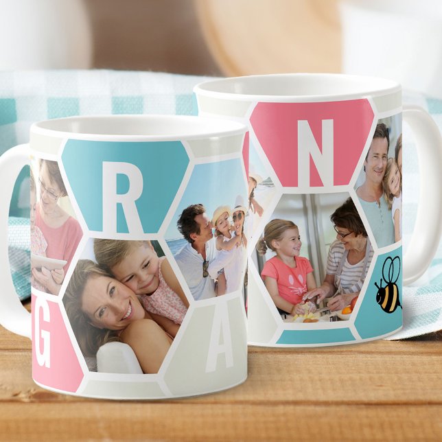 Gran 5 Photo Editable 4 Brev Bee och Honeycomb Kaffemugg (Skapare uppladdad)
