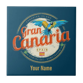 Gran Canaria Parrot Kanarieöarna Spanien Vintage Kakelplatta