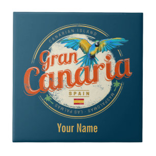 Gran Canaria Parrot Kanarieöarna Spanien Vintage Kakelplatta