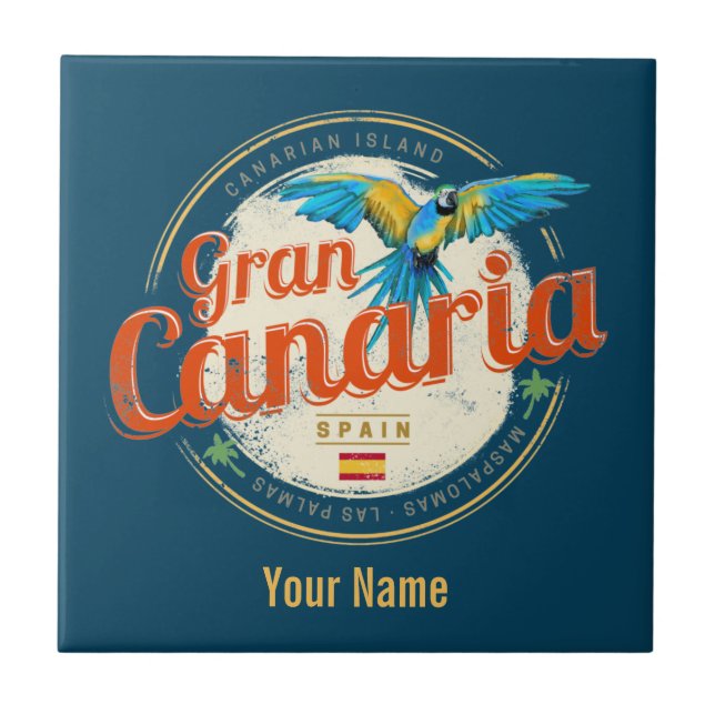 Gran Canaria Parrot Kanarieöarna Spanien Vintage Kakelplatta (Framsidan)