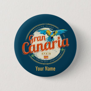 Gran Canaria Parrot Kanarieöarna Spanien Vintage Knapp