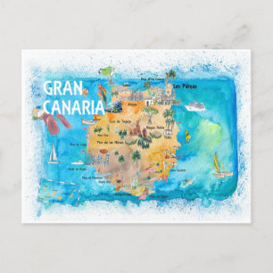 Gran Canarias Spain Illustrated Karta Vykort