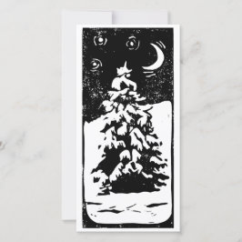 Gran i vinterlandskap Linoleumsnitt Julkort