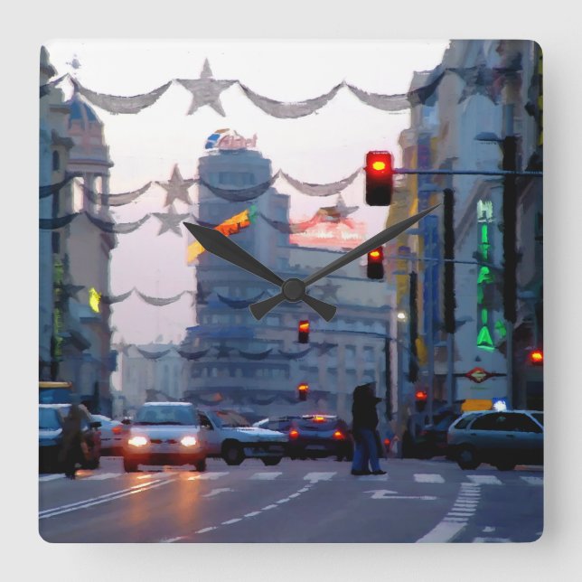 Gran Vía de Madrid en Navidad Fyrkantig Klocka (Framsida)