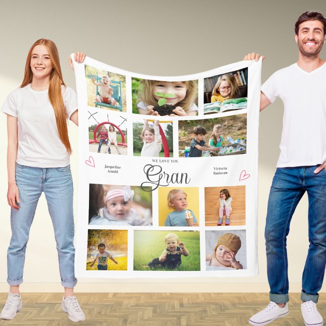 Gran We Kärlek Personlig You Hearts Modern Fleecefilt (Gran custom fleece blanket with your photos and personalized text.)
