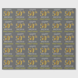 Gråna fauxen den 50th FÖDELSEDAGEN för den guld Presentpapper