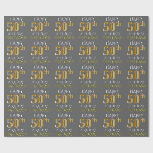 Gråna fauxen den 50th FÖDELSEDAGEN för den guld- Presentpapper (Platt)