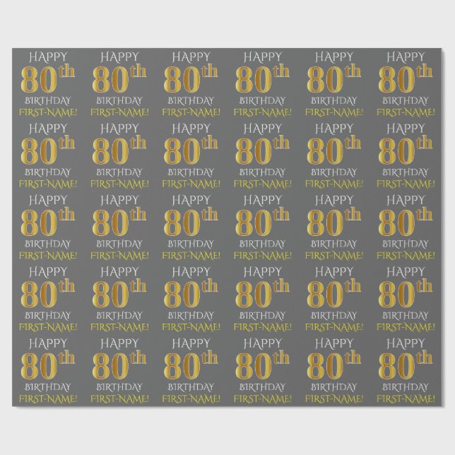 Gråna fauxen den 80th FÖDELSEDAGEN för den guld- Presentpapper (Platt)