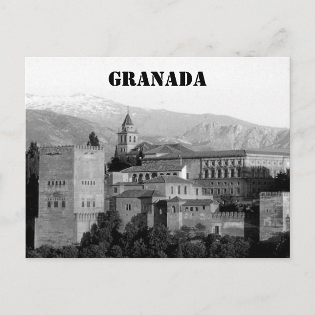 granada alhambra grått vykort (Framsida)