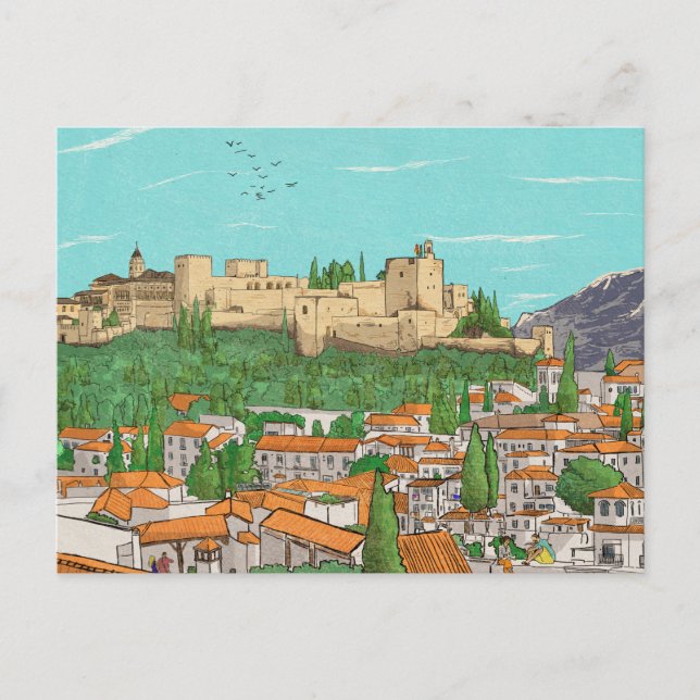 Granada Cityview Spain Ligcape Illustration Vykort (Framsida)