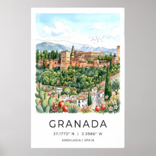 Granada Resepostal Vattenfärg Stil Poster