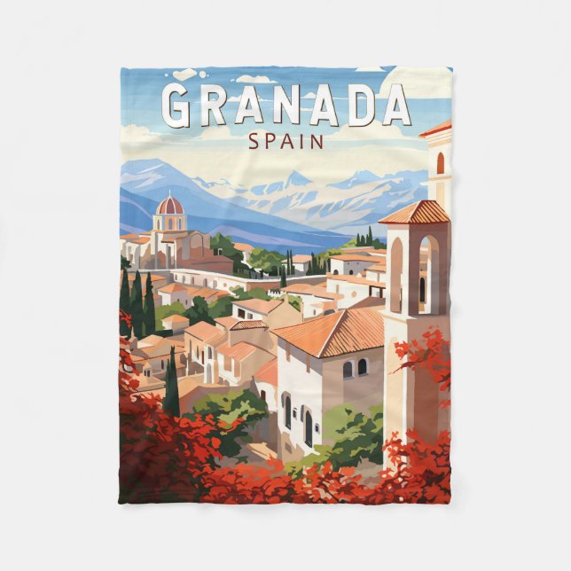 Granada Spain Travel Art Vintage Fleecefilt (Framsidan)