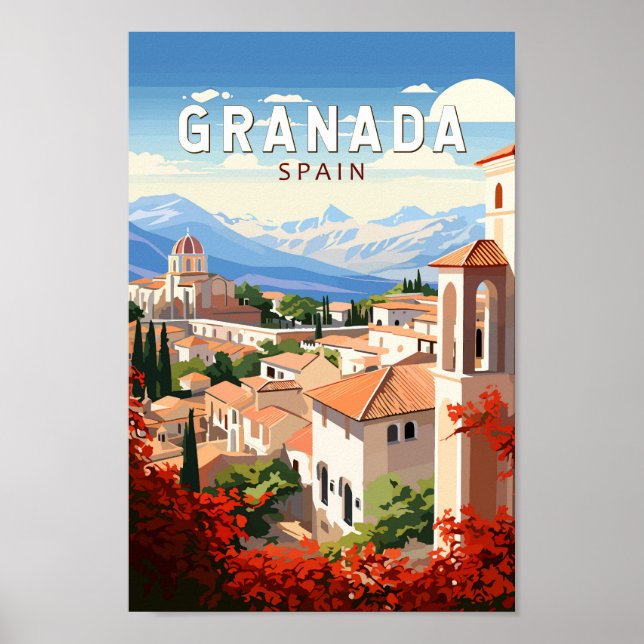 Granada Spain Travel Art Vintage Poster (Framsidan)