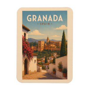 Granada Spanien Alhambra Illustration Resa Konst Magnet