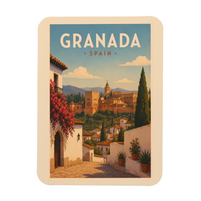 Granada Spanien Alhambra Illustration Resa Konst Magnet (Vertikal)