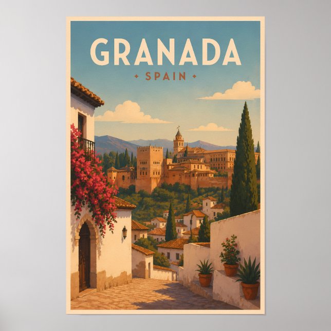 Granada Spanien Alhambra Illustration Resa Konst Poster (Framsidan)