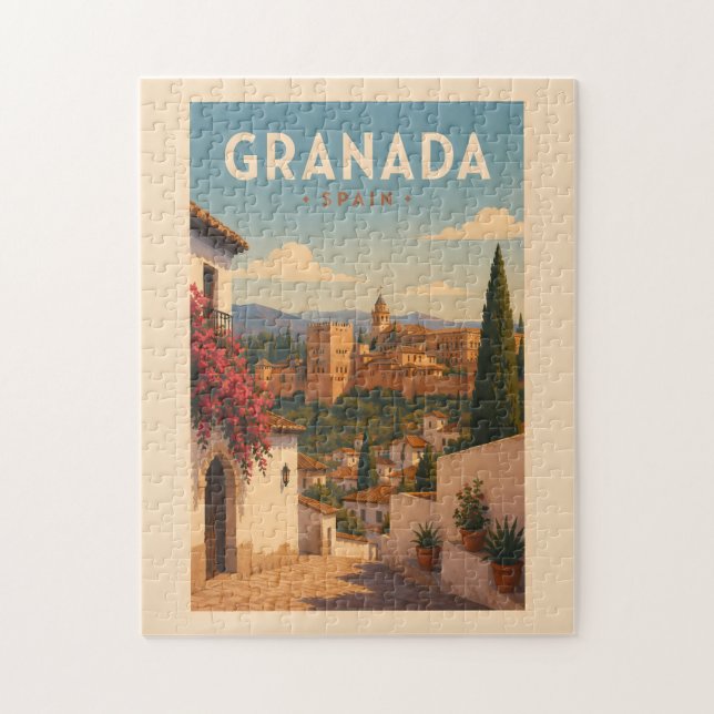 Granada Spanien Alhambra Illustration Resa Konst Pussel (Vertikal)