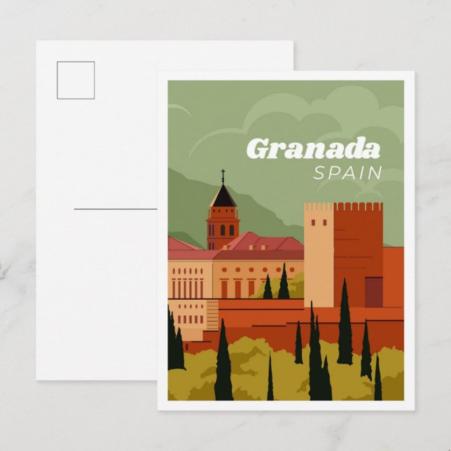 Granada Spanien Illustration resa Vykort (Fram/baksida)