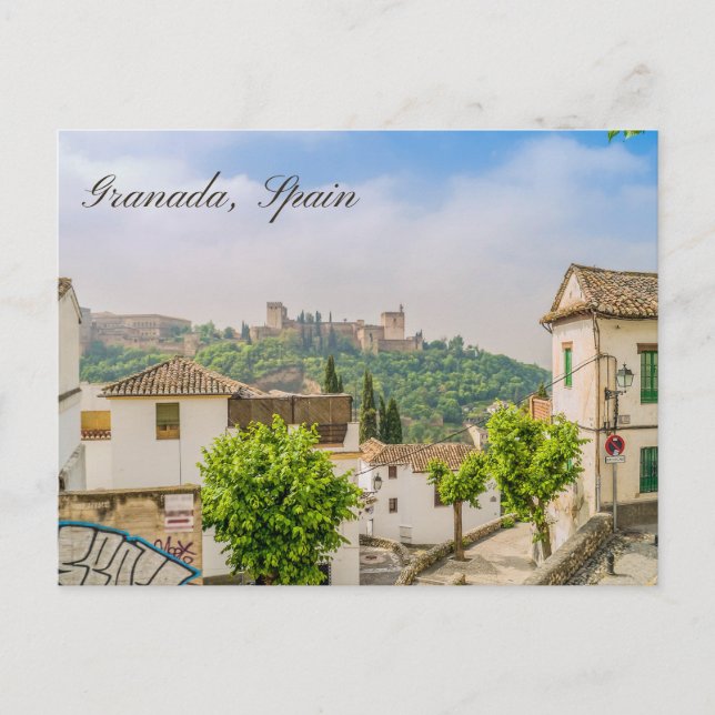 Granada, Spanien vy av historiska Alhambra  Vykort (Framsida)