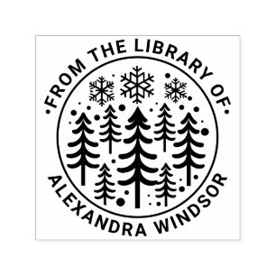 Granar och snöflingor Biblioteksbok namn #2 Självfärgande Stämpel