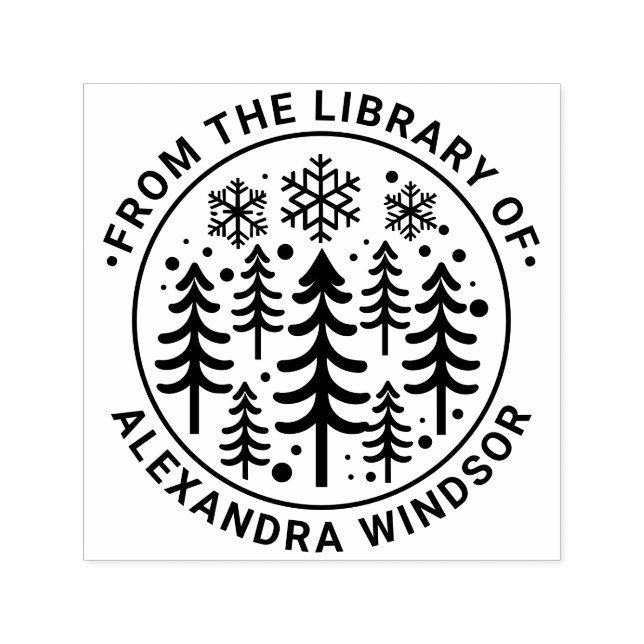 Granar och snöflingor Biblioteksbok namn #2 Självfärgande Stämpel (Design)