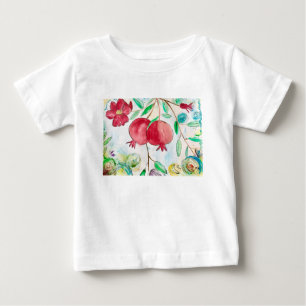 Granatäpple frukt natur konst akvarell röd tee shirt