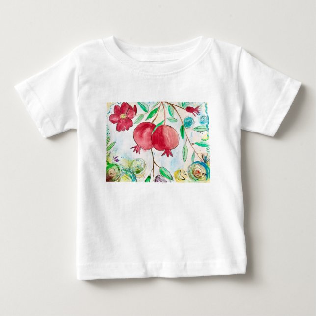 Granatäpple frukt natur konst akvarell röd tee shirt (Framsida)