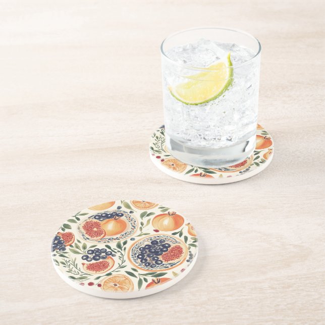 Granatäpple och citrus Mediterranean Sandstone Kus Underlägg (Sidan)