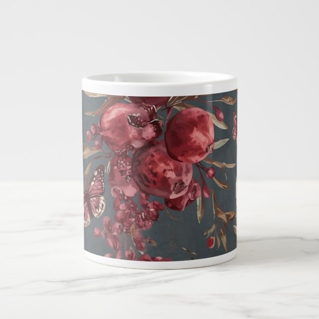 Granatäpple & Oliv Mugg | Vinröd Botanisk Print Jumbo Mugg (Framsidan)