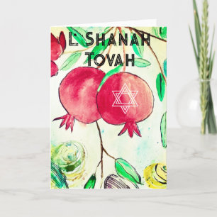 Granatäpple Rosh Hashanah Frukt Shana Tova Helgkort