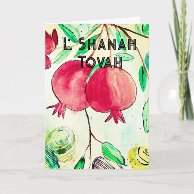 Granatäpple Rosh Hashanah Frukt Shana Tova Helgkort (Framsida)